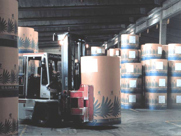 Mill roll warehouse; upended roll storage (Metso Automation)