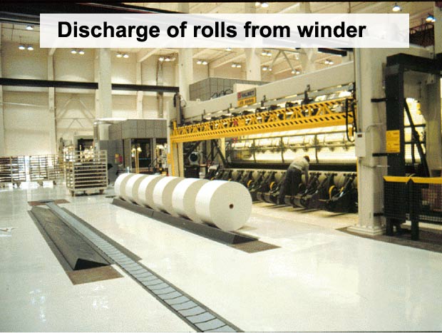 Discharge of rolls from winder (Metso)
