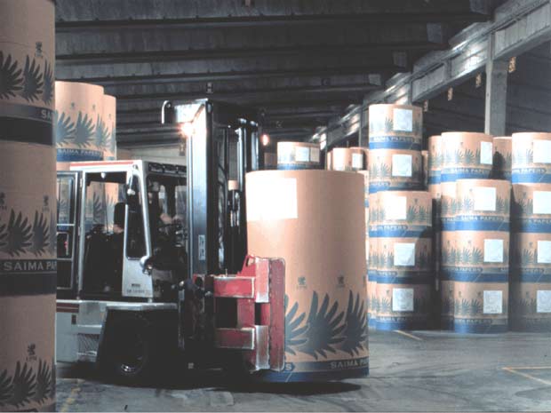 Mill roll warehouse; upended roll storage (Metso)